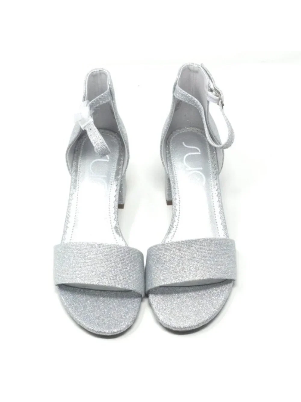 Sugar Noelle Silver Glitter Ankle Strap Block Heel Sandals Size 6M